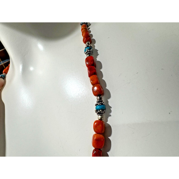 Coral Turquoise Beaded Necklace Sterling Silver Southwestern 28" Stone Natural - Picture 9 of 9